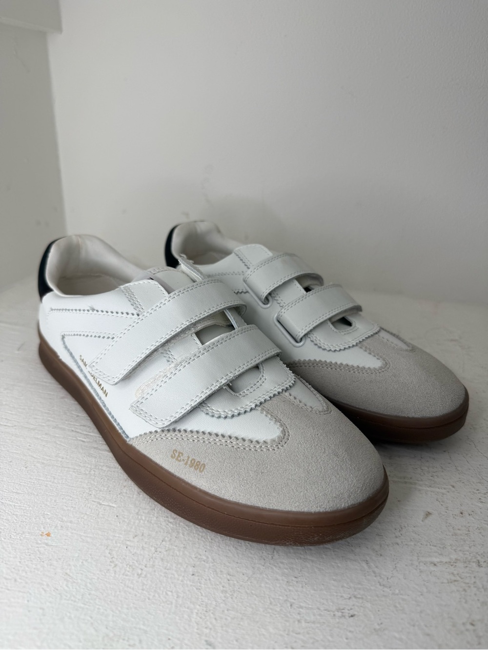 Sam Edelman White, Gray & Brown Velcro Sneakers
